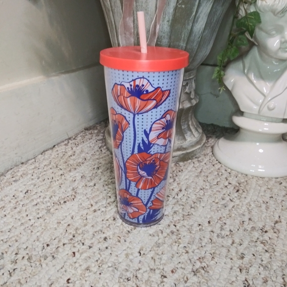 Starbucks Other - Starbucks Poppy Printed Orange & Blue 24 Ounce Cold Cup